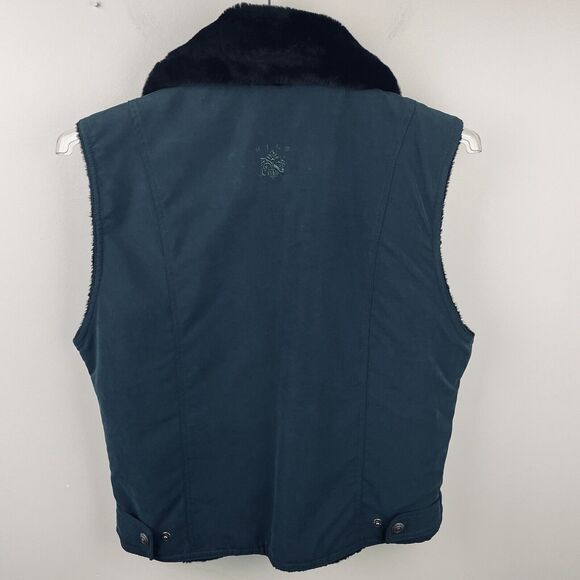 Vtg Nils Reversible Vest Women 8 Green Black Faux Fur Ski Equestrian Pockets USA - Picture 2 of 12
